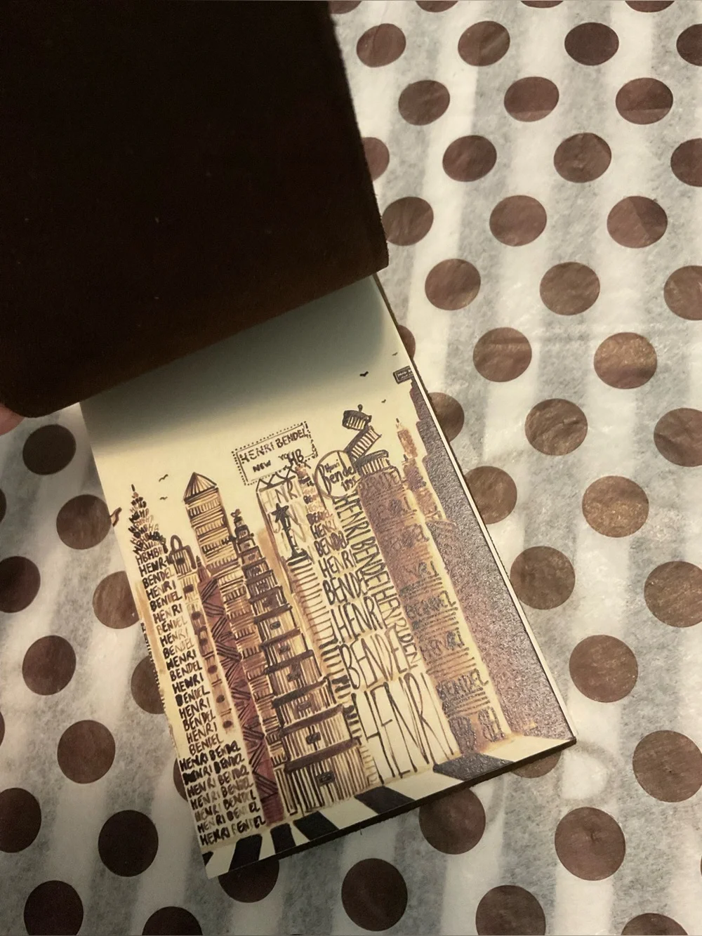 In Original Box Henri Bendel Graphic Pocket Leather Notepad - Shopping Girl Dots